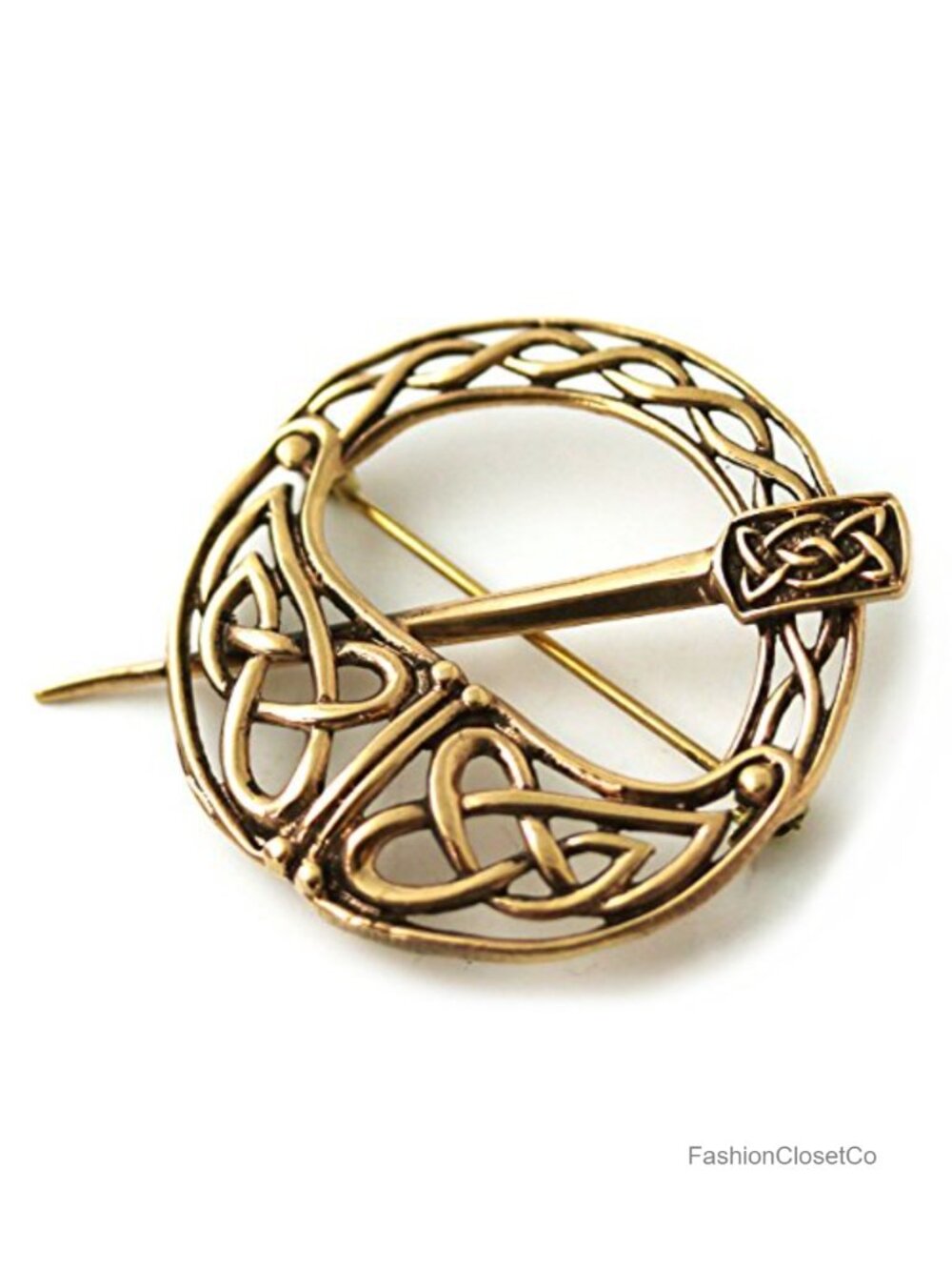Bronze Celtic Knot Brooch Filigree Tara Pin Norse Irish Vintage Thailand Jewelry